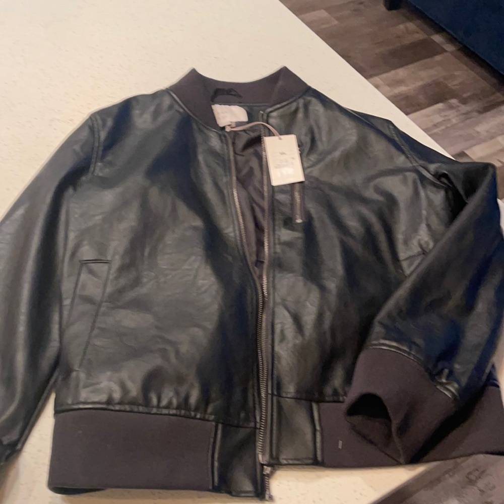 Leather Bomber Jacket Black XXL